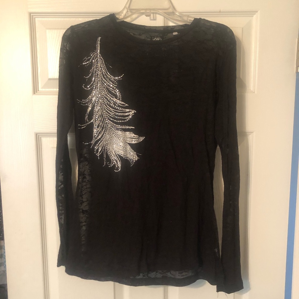 Panhandle Slim sheer top with rhinestone feather